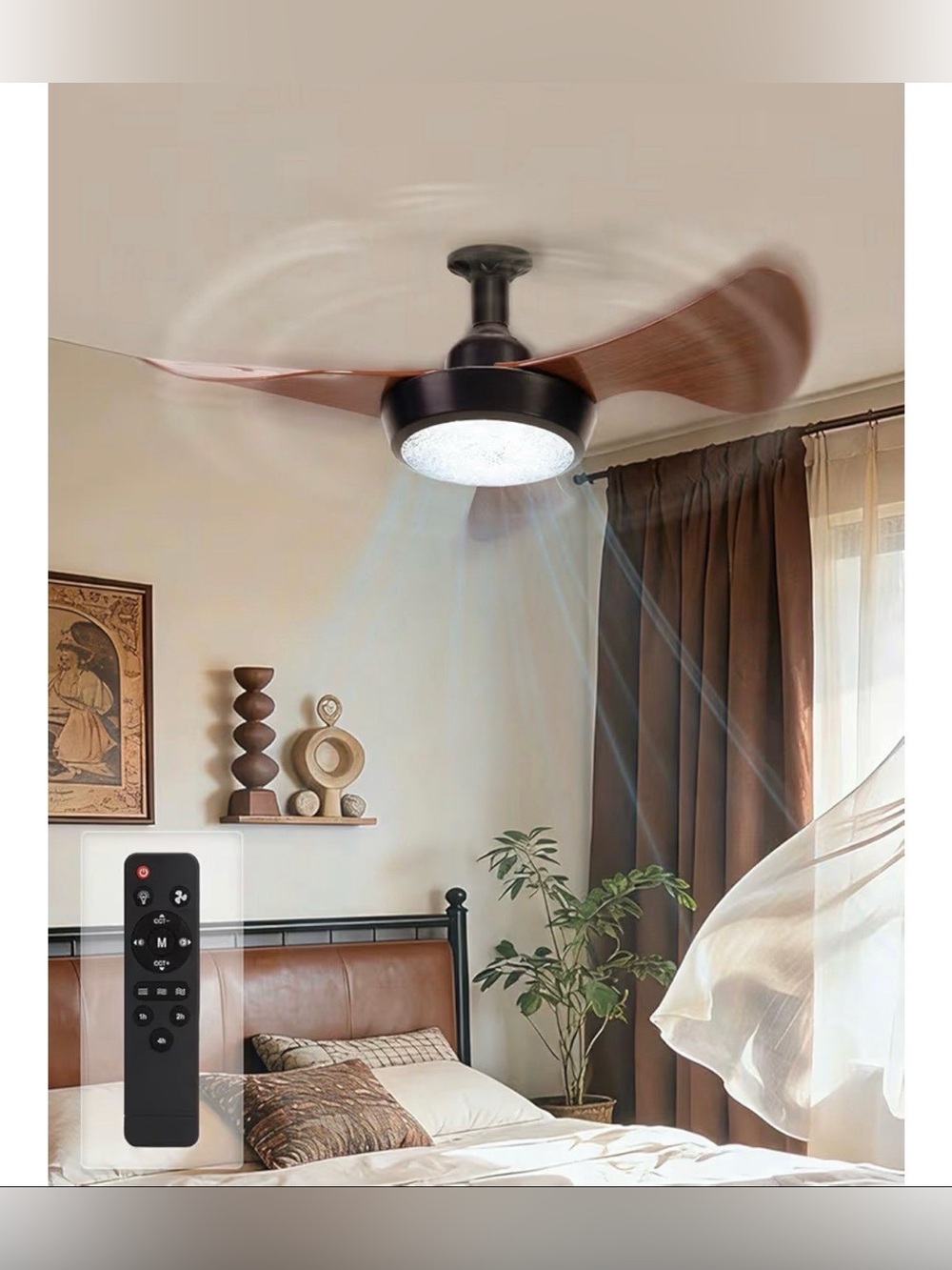 Ceiling Fans with Lights, 25" Socket Fan Light with Remote Control, 3CCT